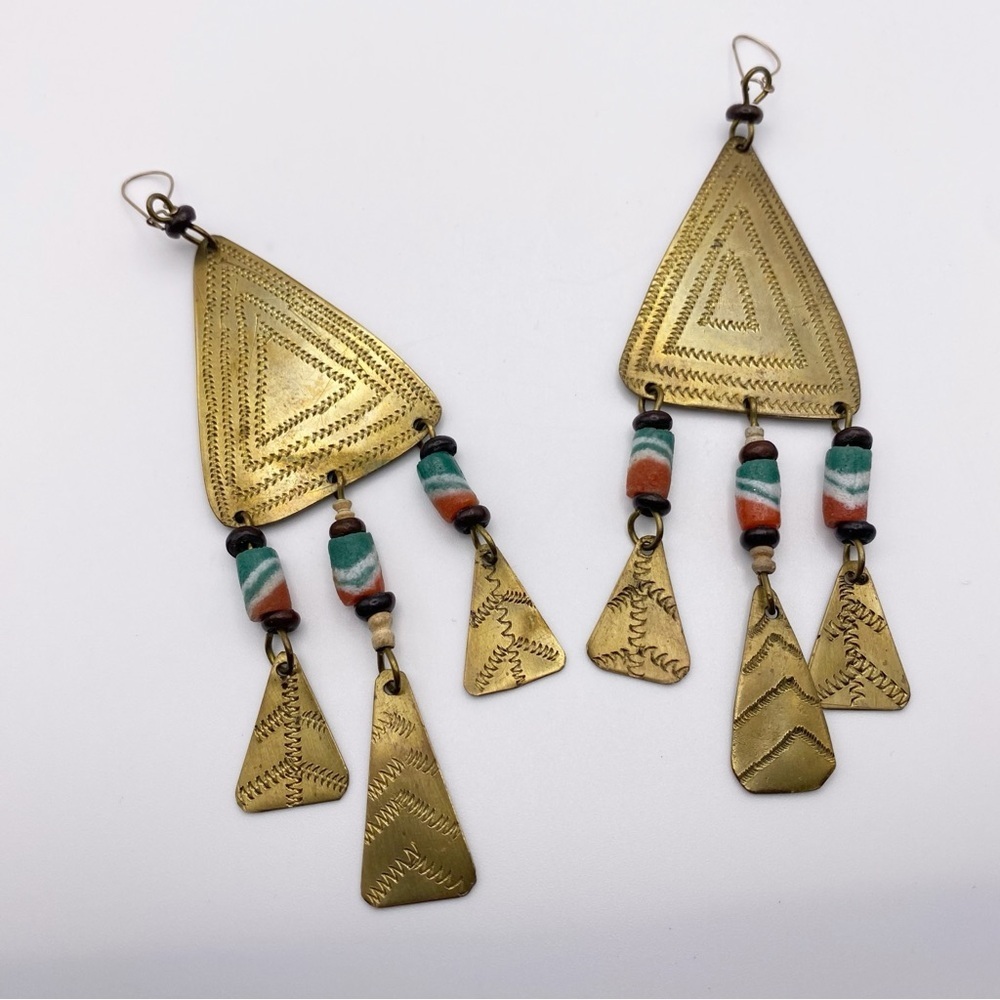 Vintage Tribal Beaded Bronze Bohemian Waterfall Necklace And Earrings Set - Picture 11 of 13